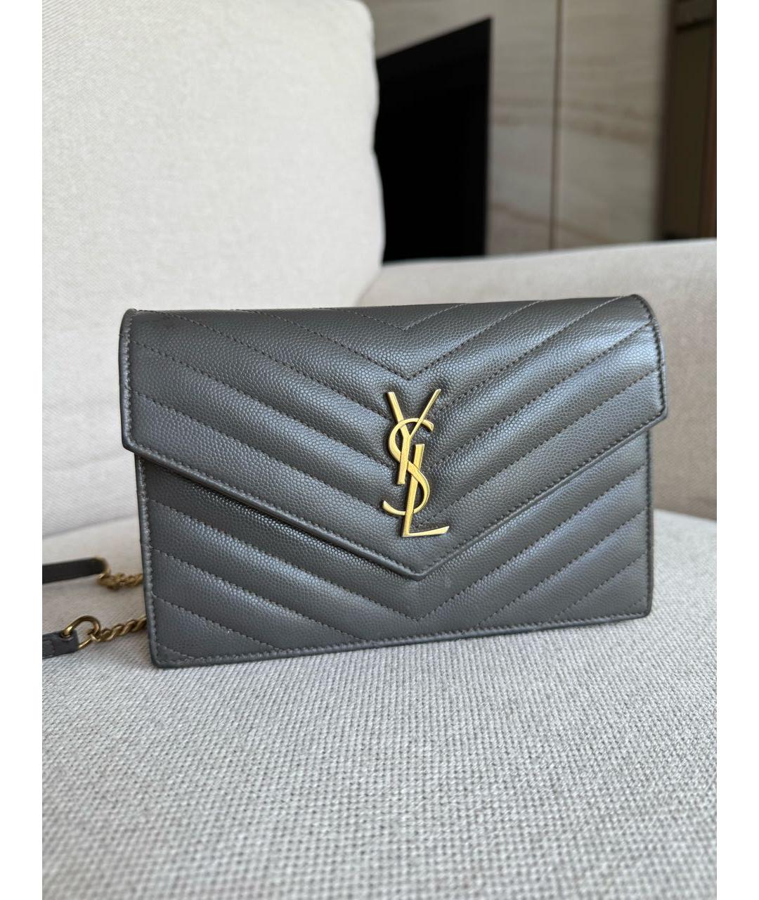 SAINT LAURENT Серая кожаная сумка через плечо, фото 3