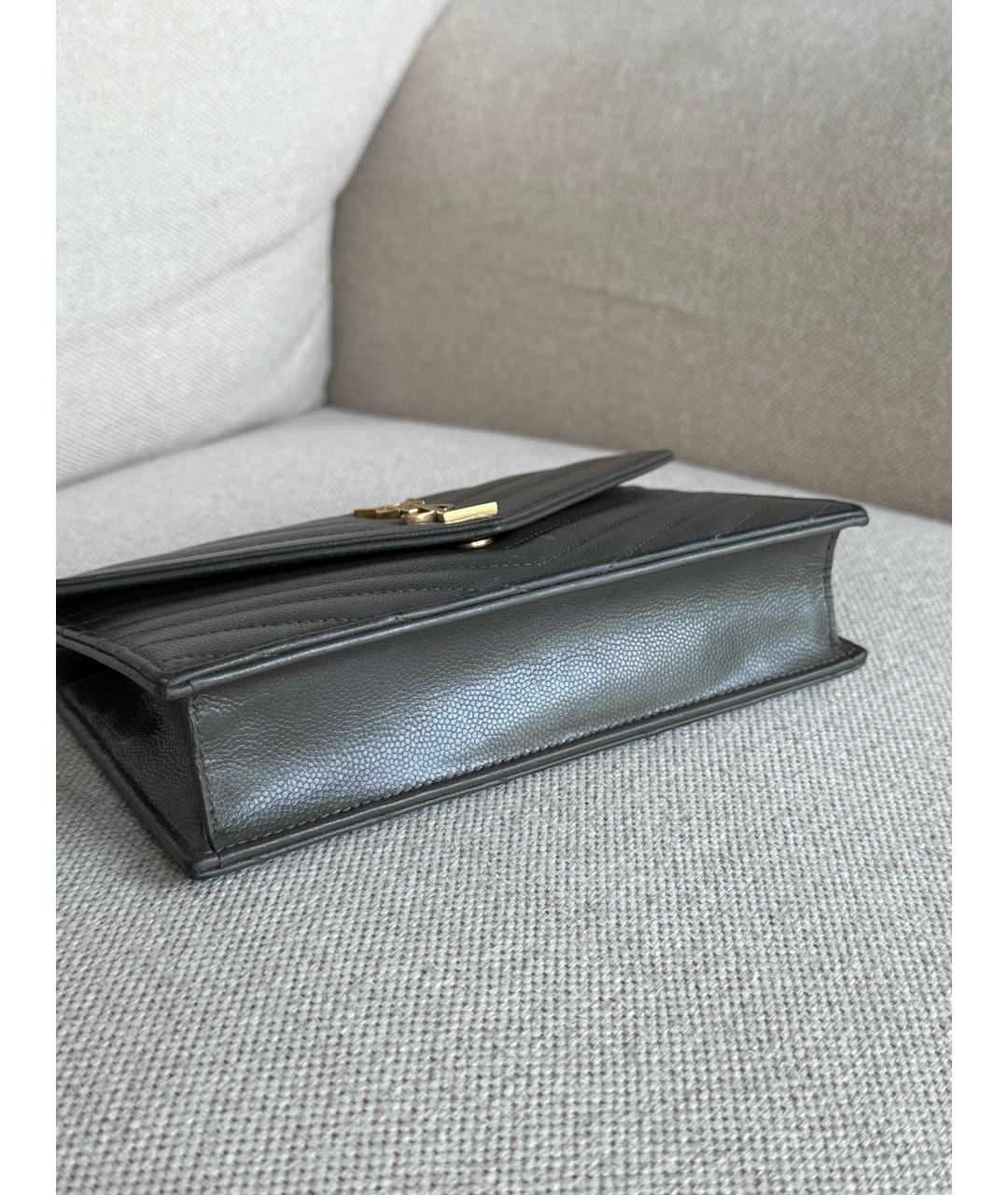 SAINT LAURENT Серая кожаная сумка через плечо, фото 7