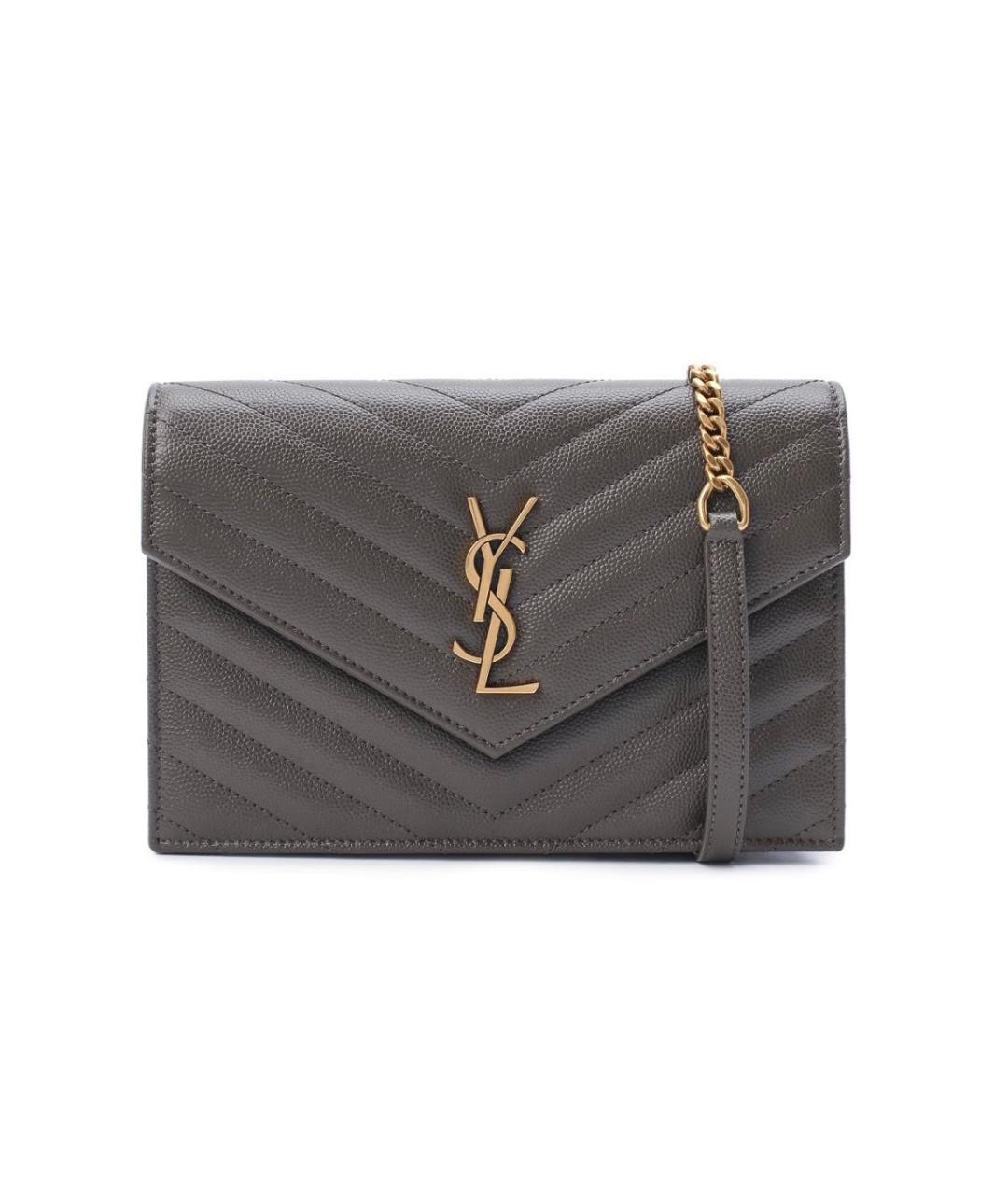 SAINT LAURENT Серая кожаная сумка через плечо, фото 9