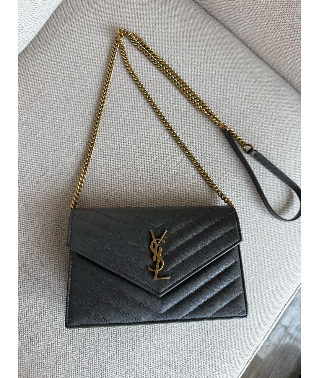 SAINT LAURENT Серая кожаная сумка через плечо, фото 2