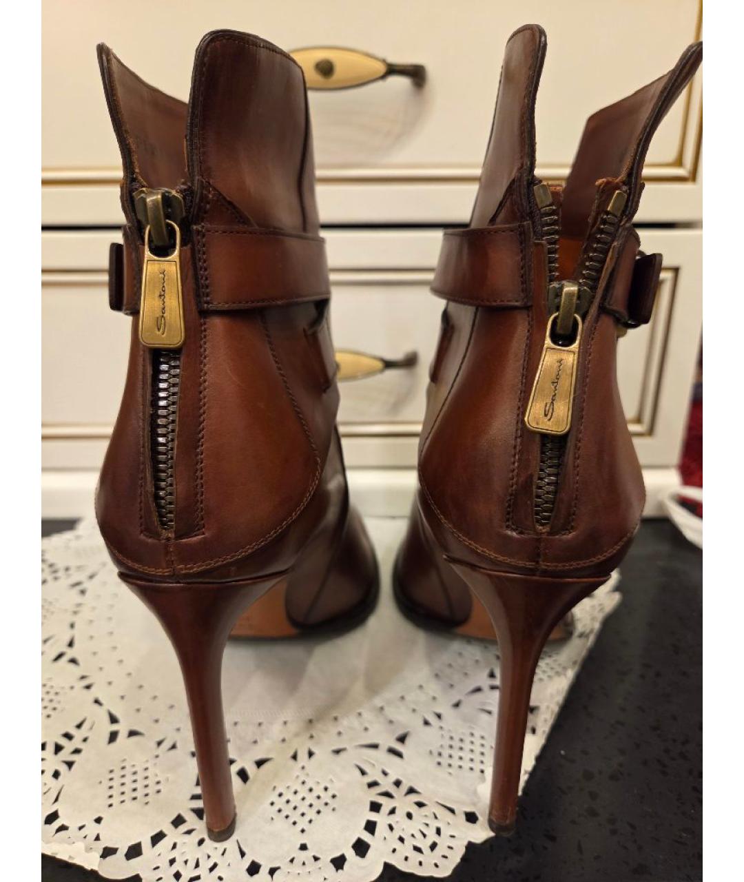 SANTONI Коричневые кожаные ботильоны, фото 4