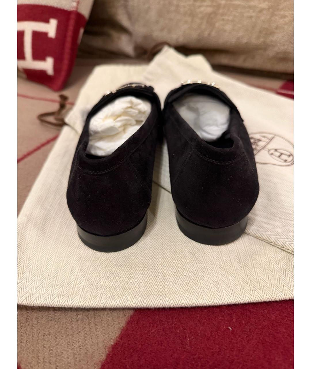 HERMES Черные замшевые лоферы, фото 3