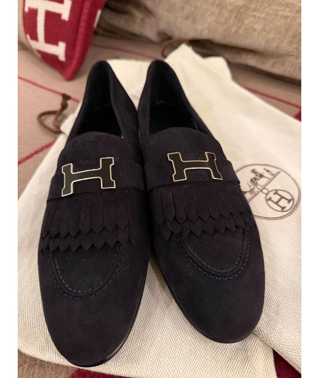 HERMES Черные замшевые лоферы, фото 2