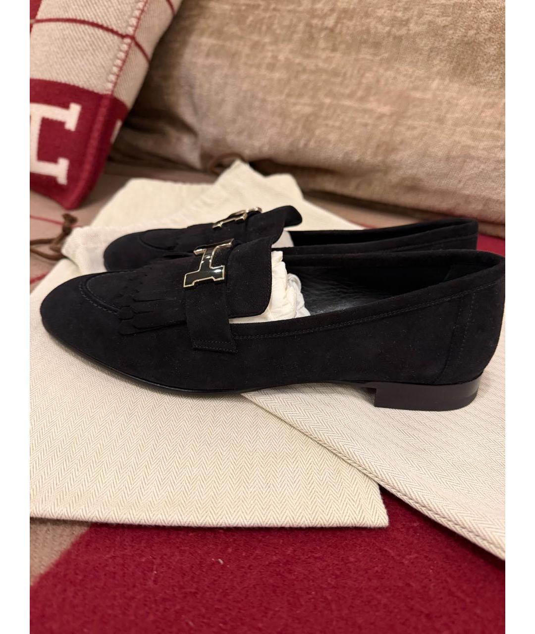 HERMES Черные замшевые лоферы, фото 7