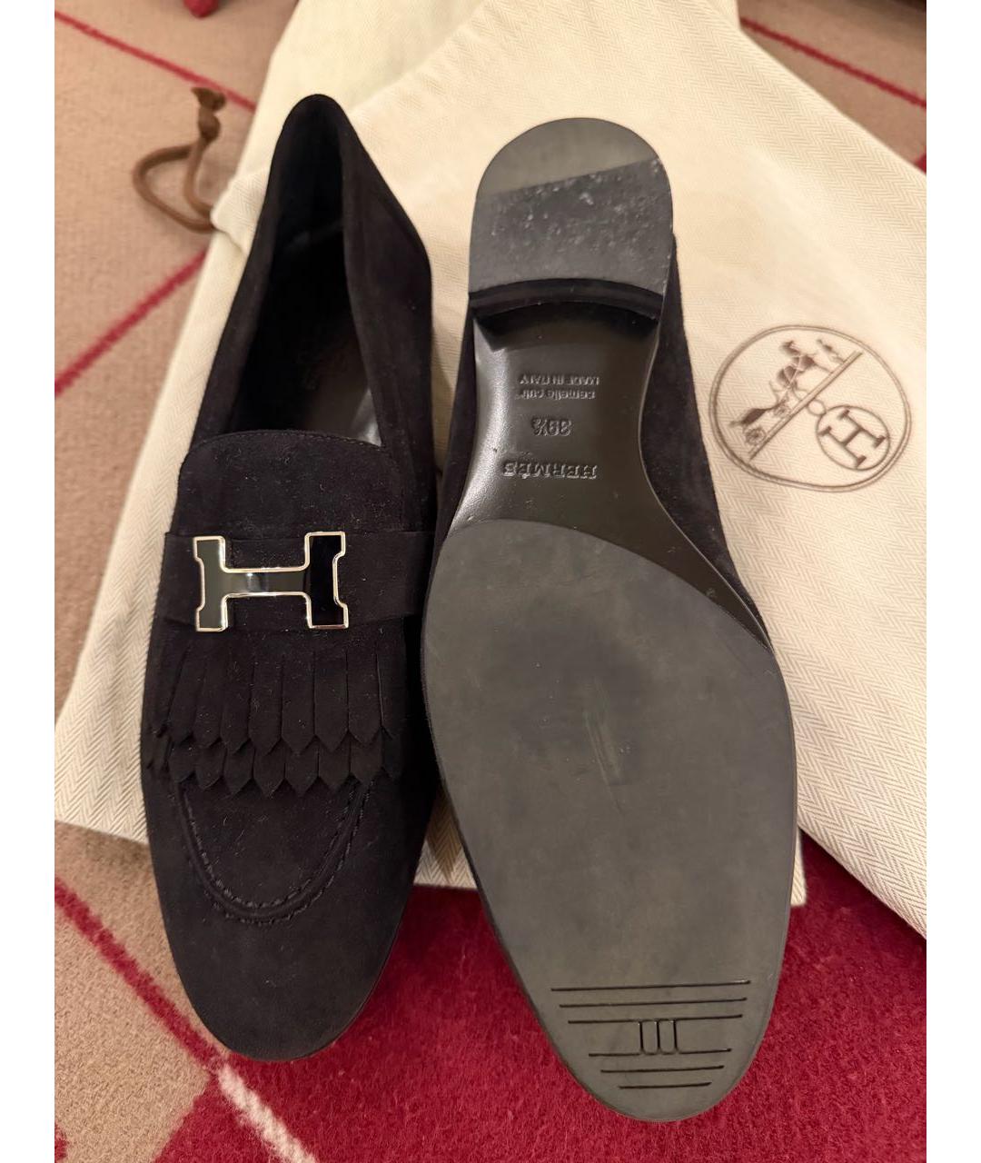 HERMES Черные замшевые лоферы, фото 5