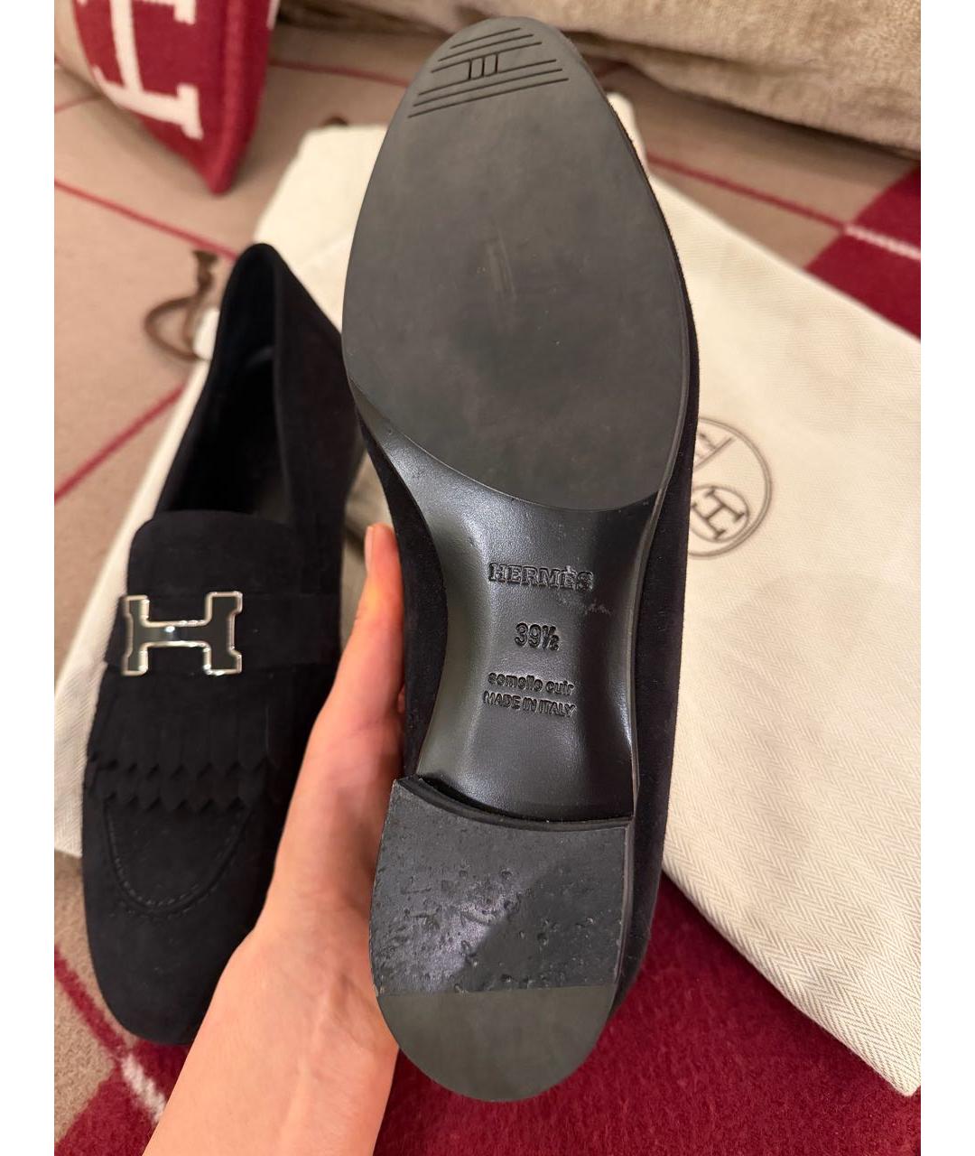 HERMES Черные замшевые лоферы, фото 4