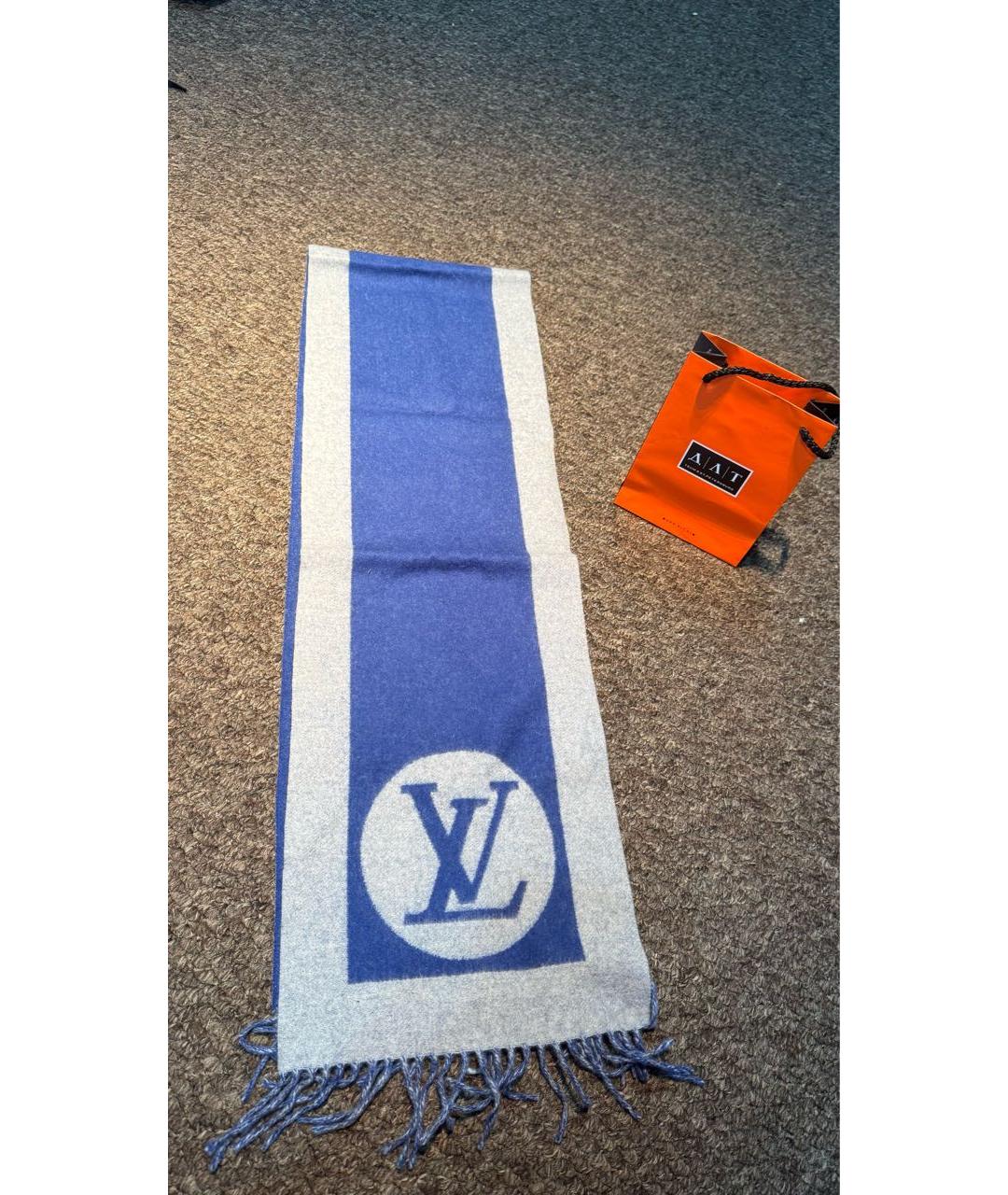 LOUIS VUITTON Синий шерстяной шарф, фото 4