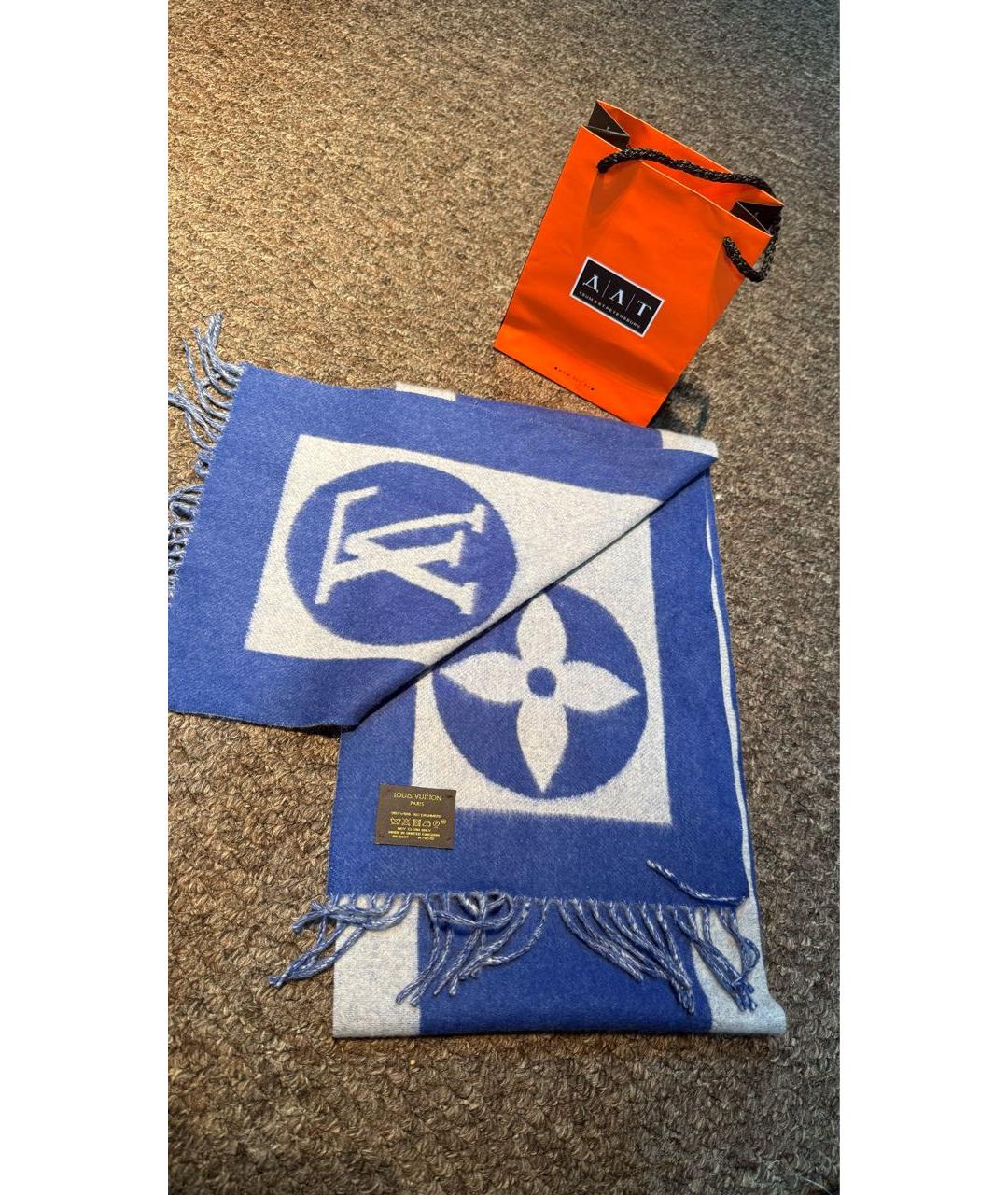 LOUIS VUITTON Синий шерстяной шарф, фото 5