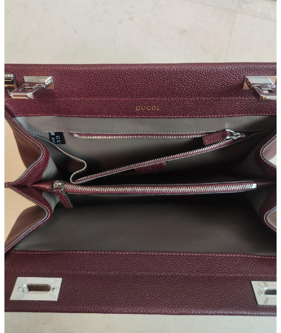 GUCCI Бордовая кожаная сумка с короткими ручками, фото 4