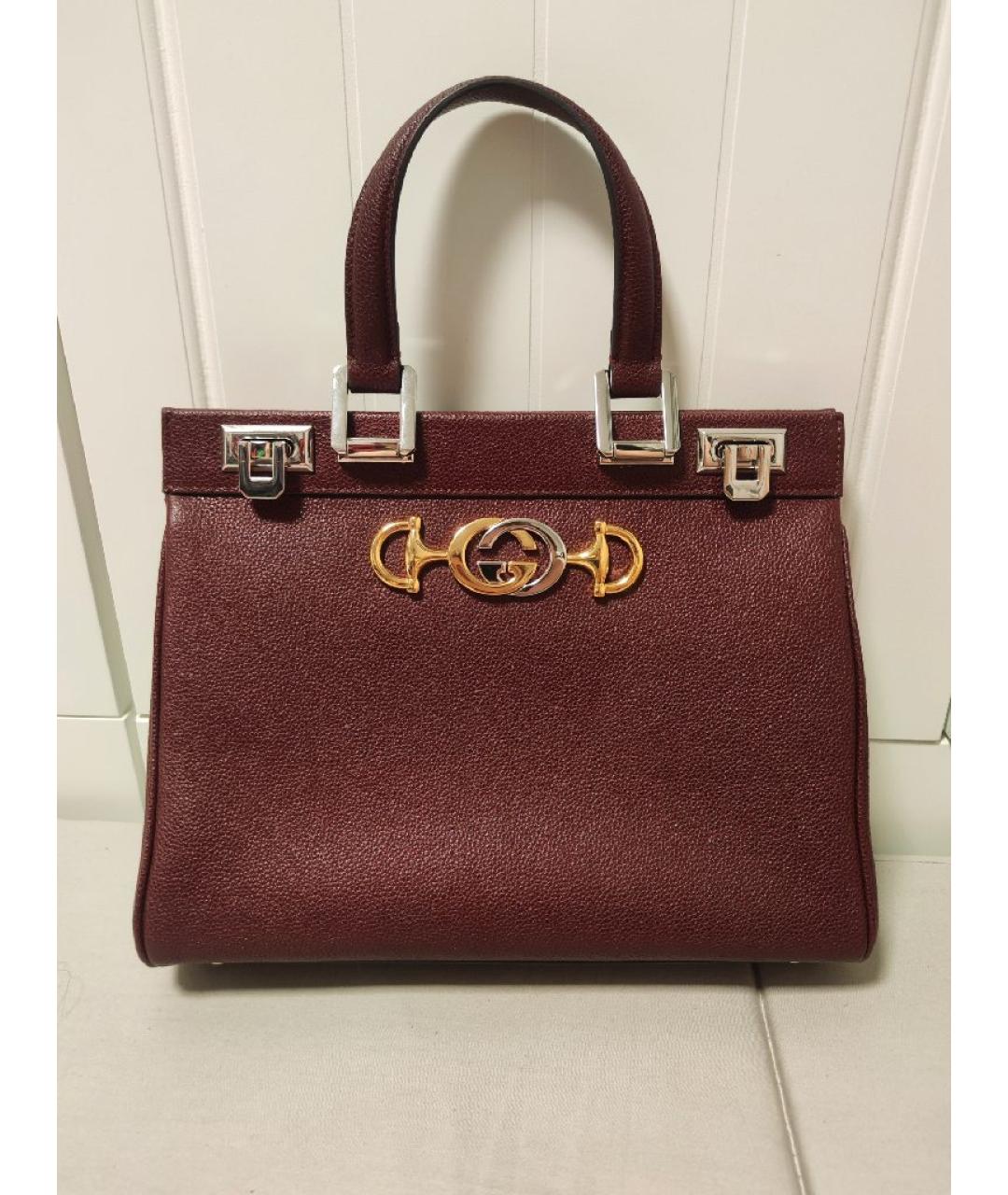 GUCCI Бордовая кожаная сумка с короткими ручками, фото 9