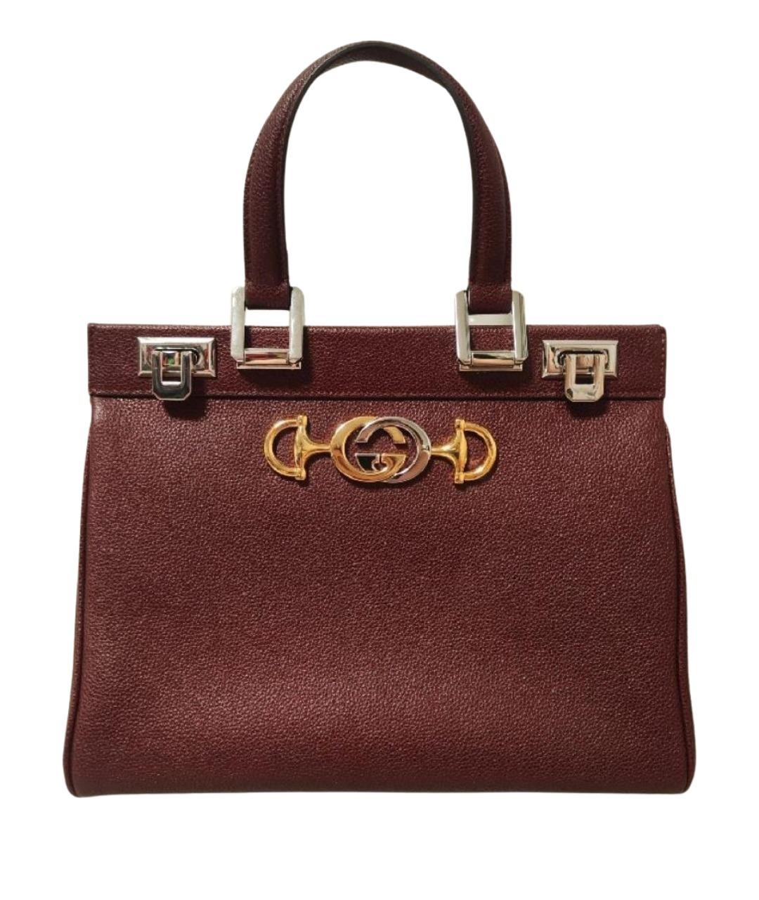 GUCCI Бордовая кожаная сумка с короткими ручками, фото 1