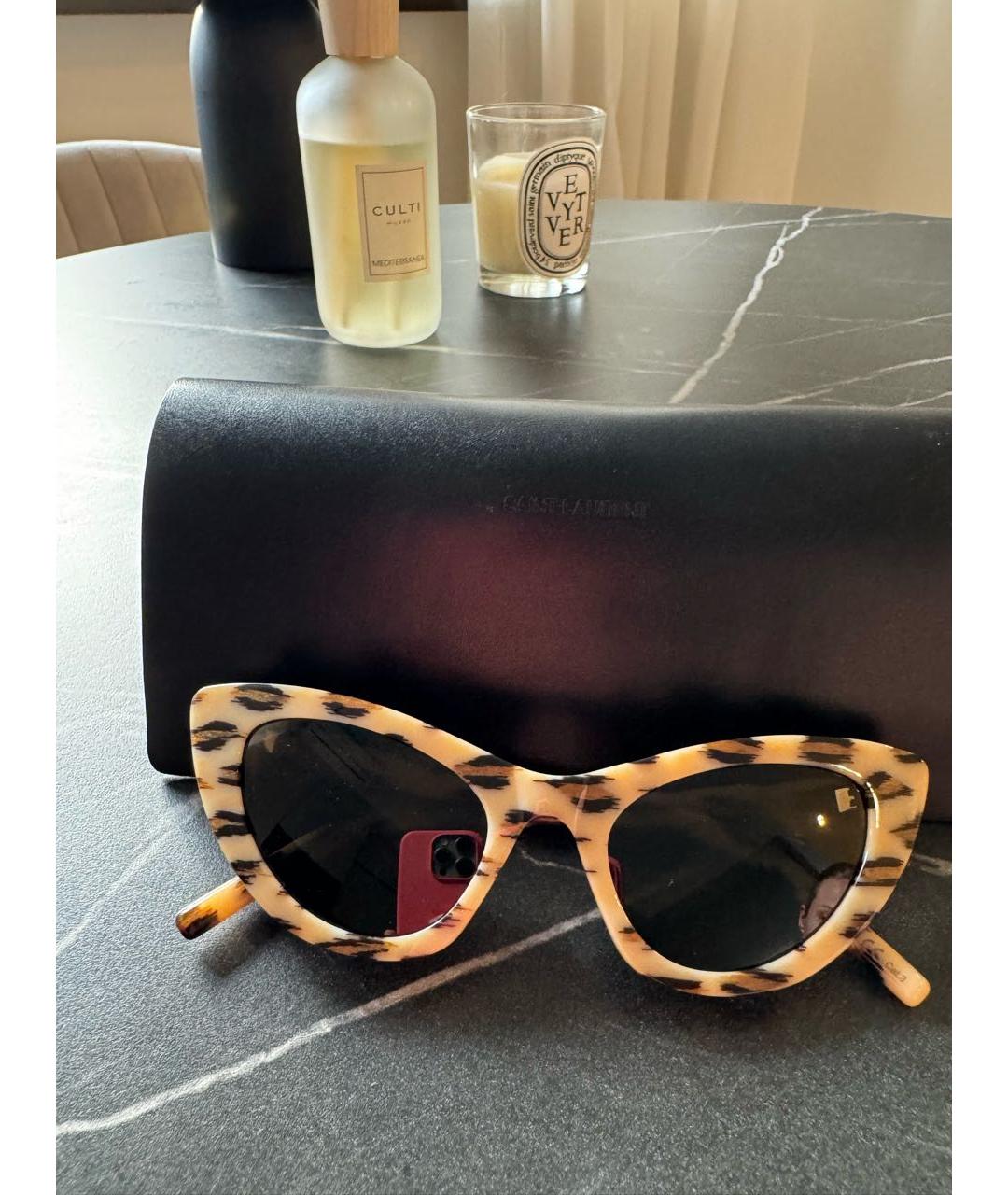 SAINT LAURENT Коричневые пластиковые солнцезащитные очки, фото 2