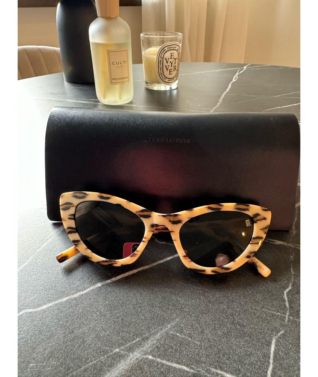 SAINT LAURENT Коричневые пластиковые солнцезащитные очки, фото 4