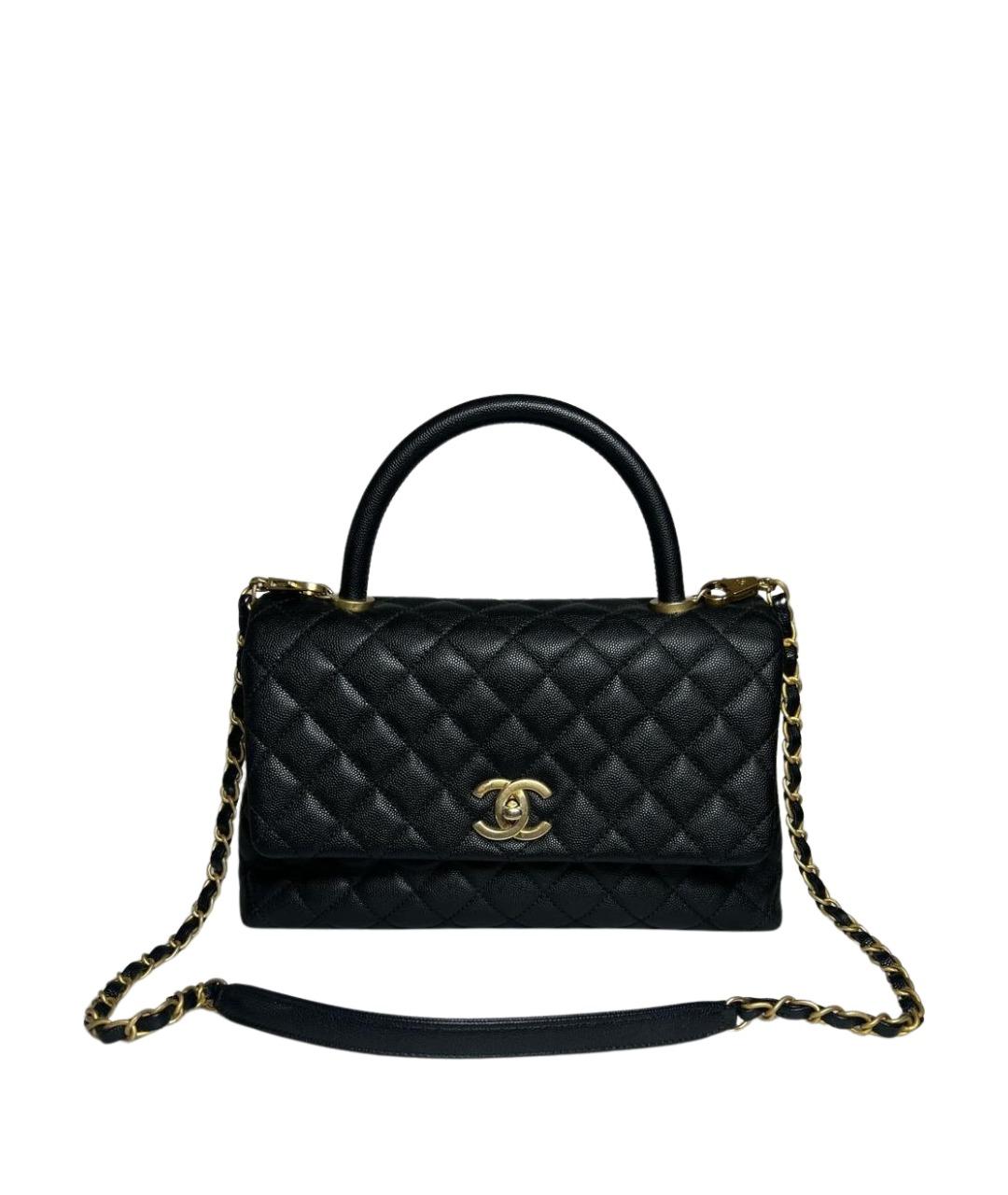 CHANEL Черная кожаная сумка с короткими ручками, фото 1