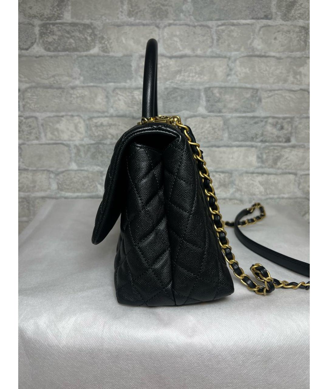 CHANEL Черная кожаная сумка с короткими ручками, фото 6