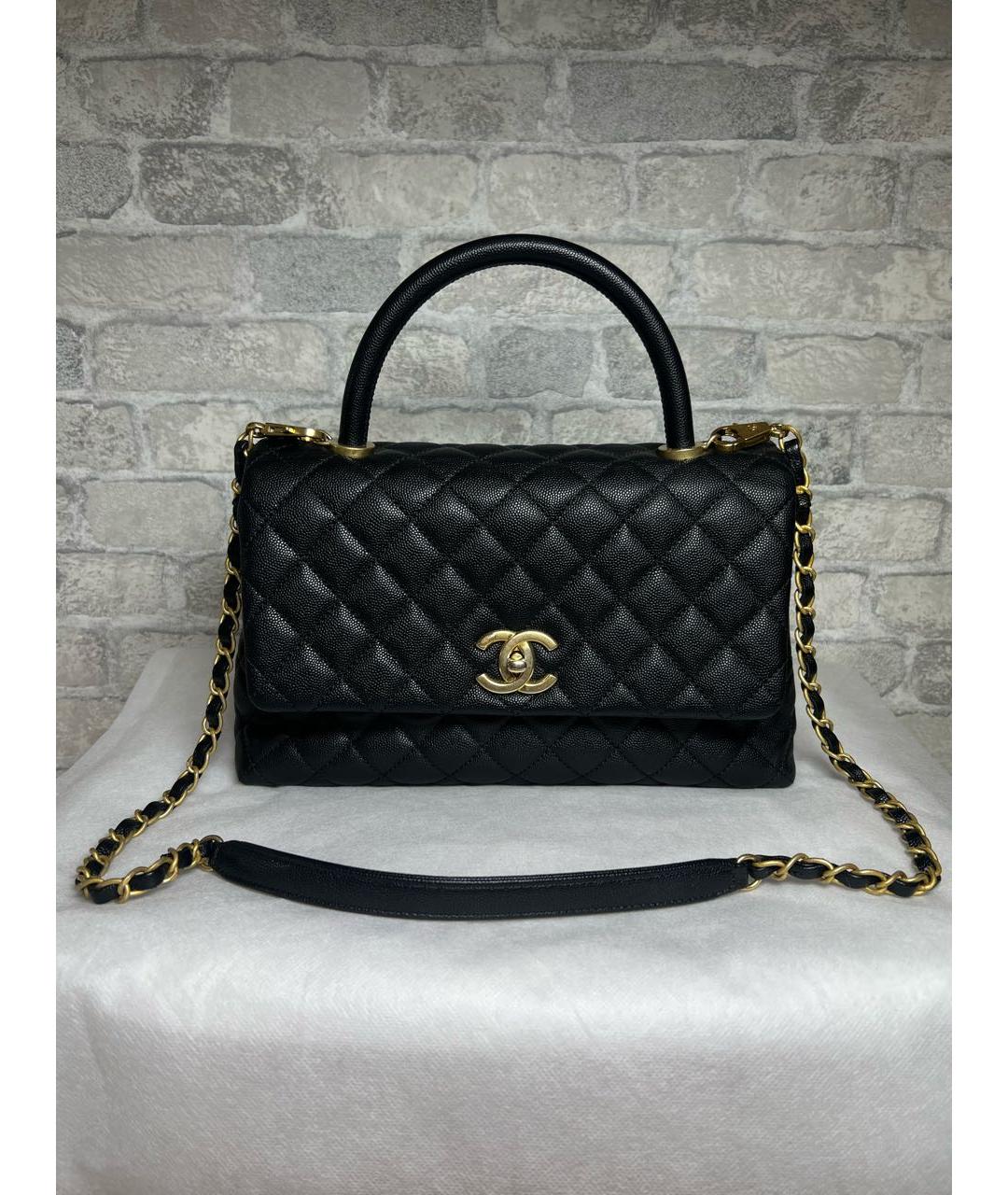 CHANEL Черная кожаная сумка с короткими ручками, фото 9