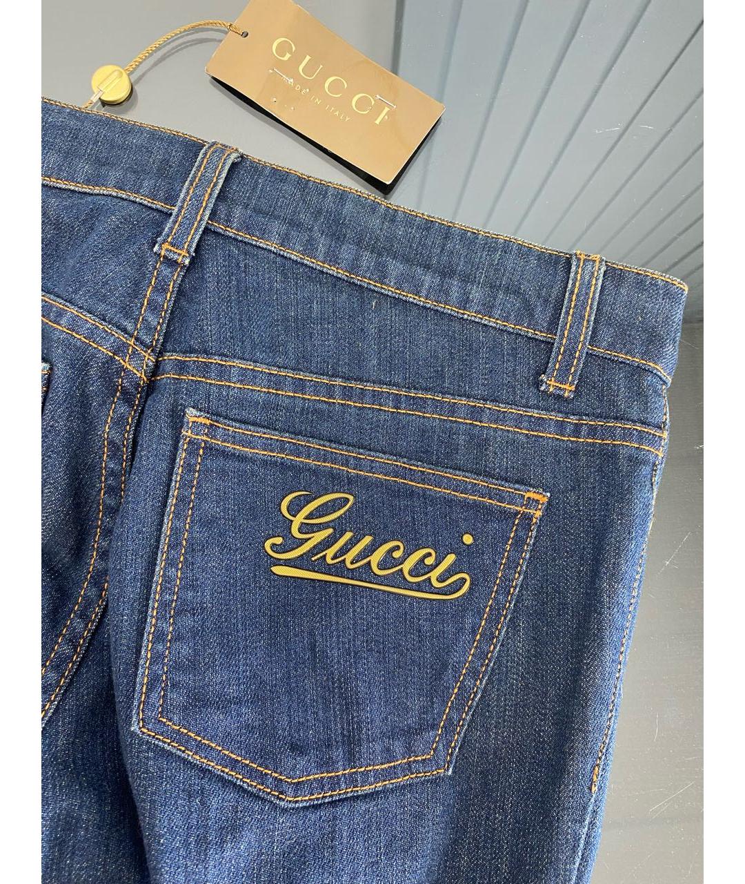 GUCCI Темно-синие хлопко-эластановые прямые джинсы, фото 4