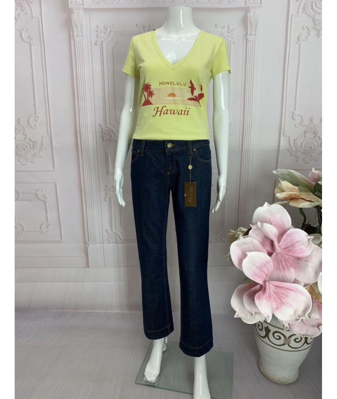 GUCCI Темно-синие хлопко-эластановые прямые джинсы, фото 5