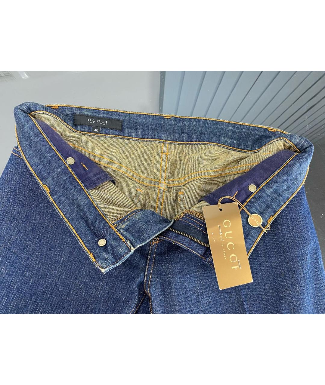 GUCCI Темно-синие хлопко-эластановые прямые джинсы, фото 3