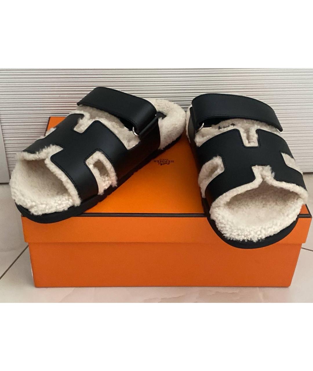 HERMES Черные кожаные сандалии, фото 4