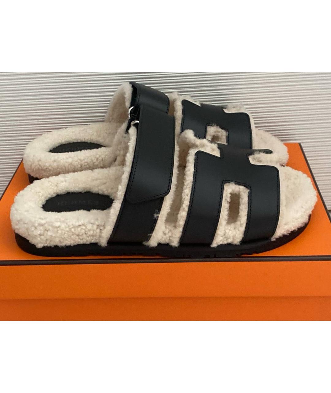 HERMES Черные кожаные сандалии, фото 5
