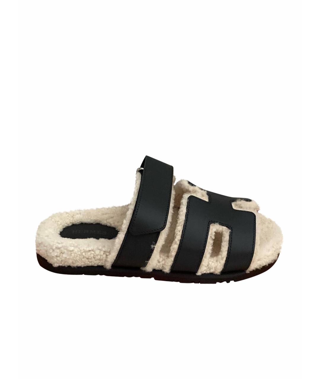 HERMES Черные кожаные сандалии, фото 1