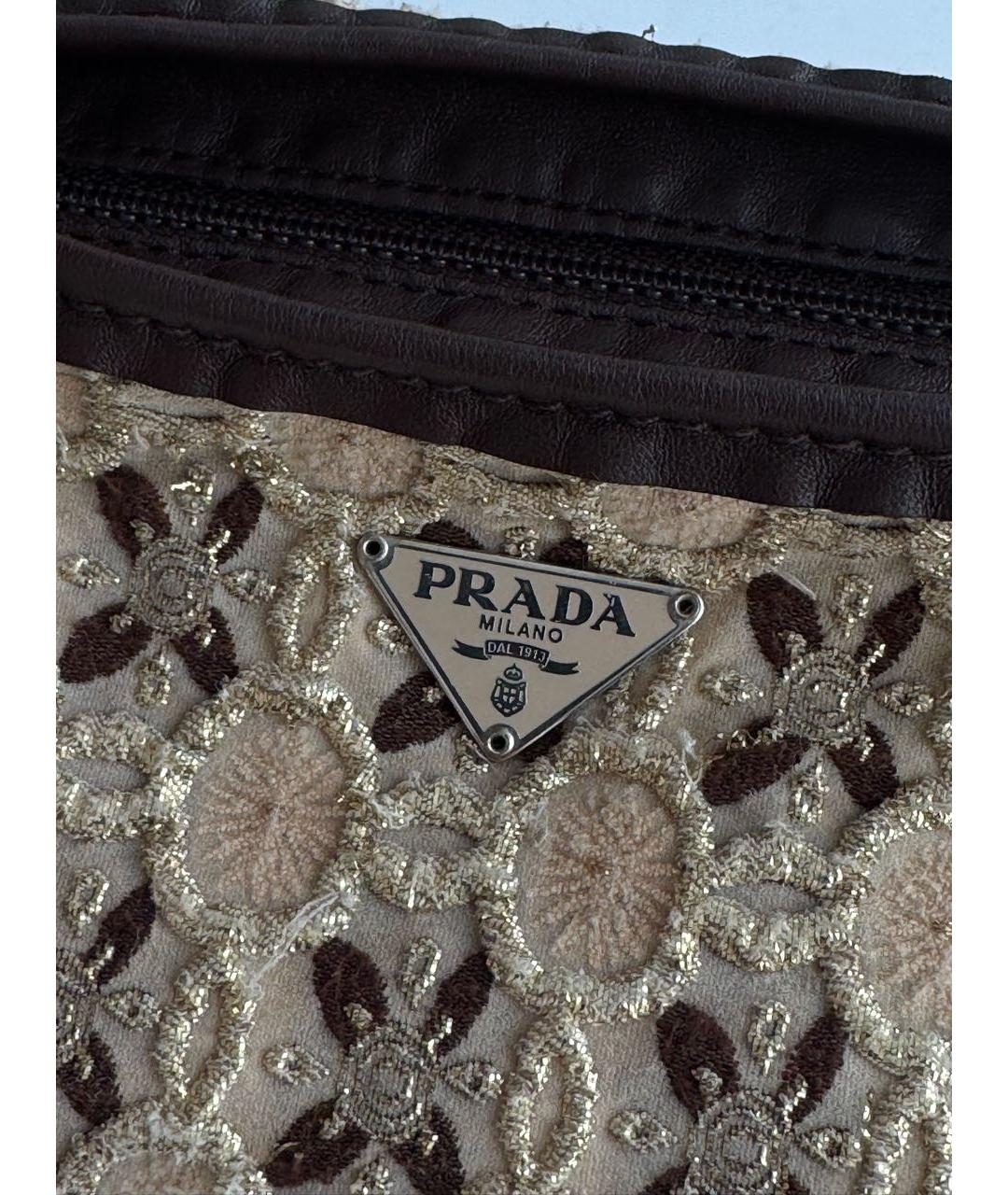 PRADA Бежевая жаккардовая сумка с короткими ручками, фото 7