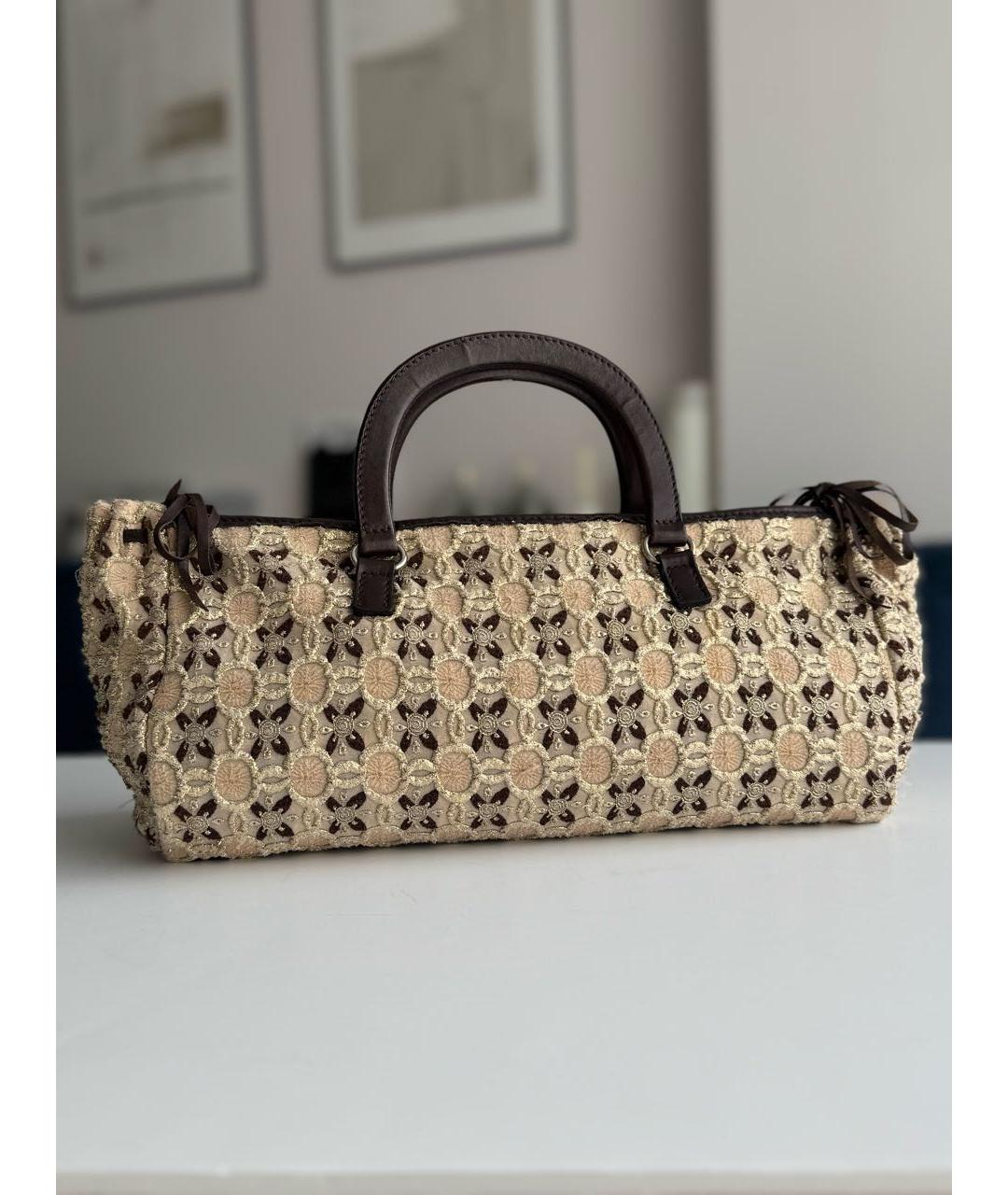 PRADA Бежевая жаккардовая сумка с короткими ручками, фото 3