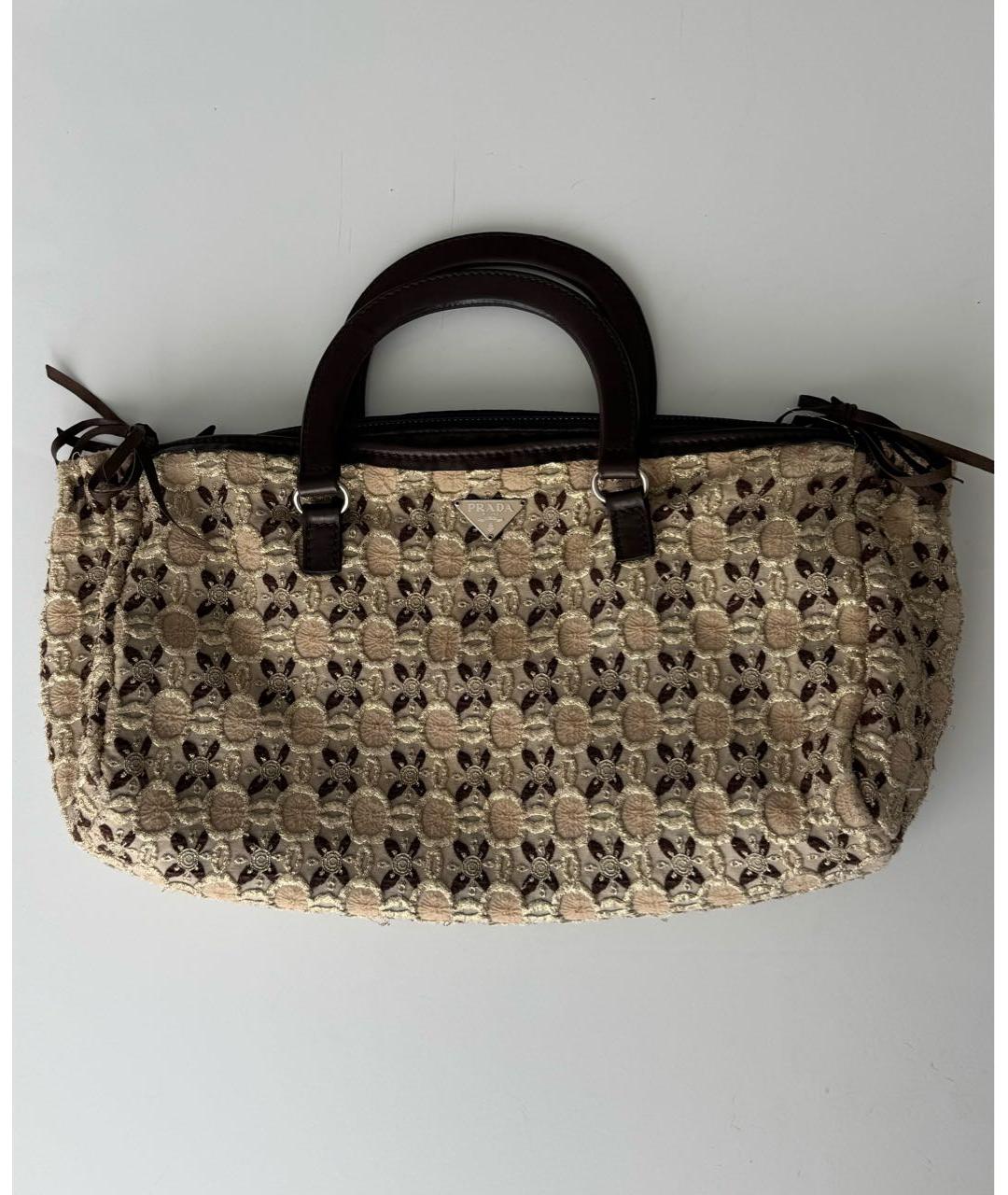 PRADA Бежевая жаккардовая сумка с короткими ручками, фото 8