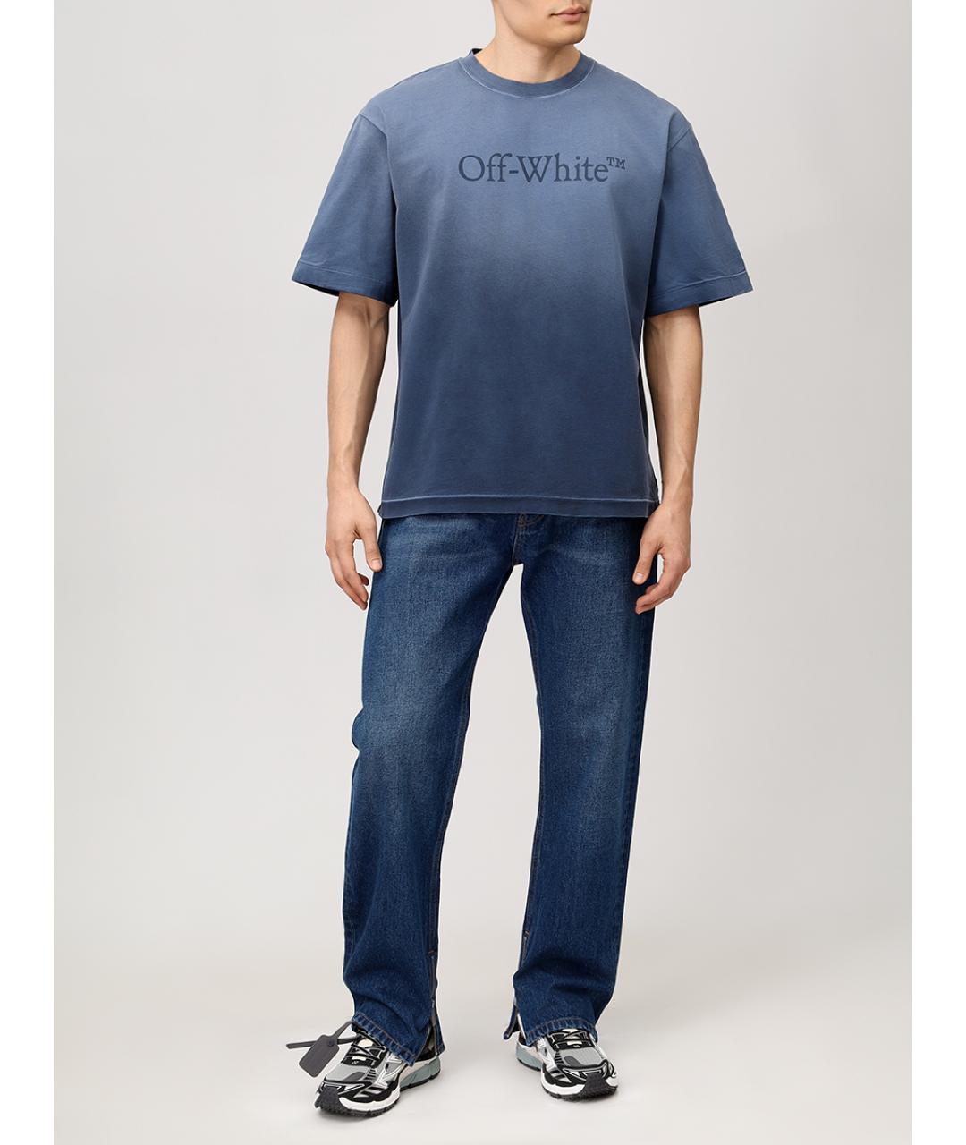 OFF-WHITE Синяя хлопковая футболка, фото 2