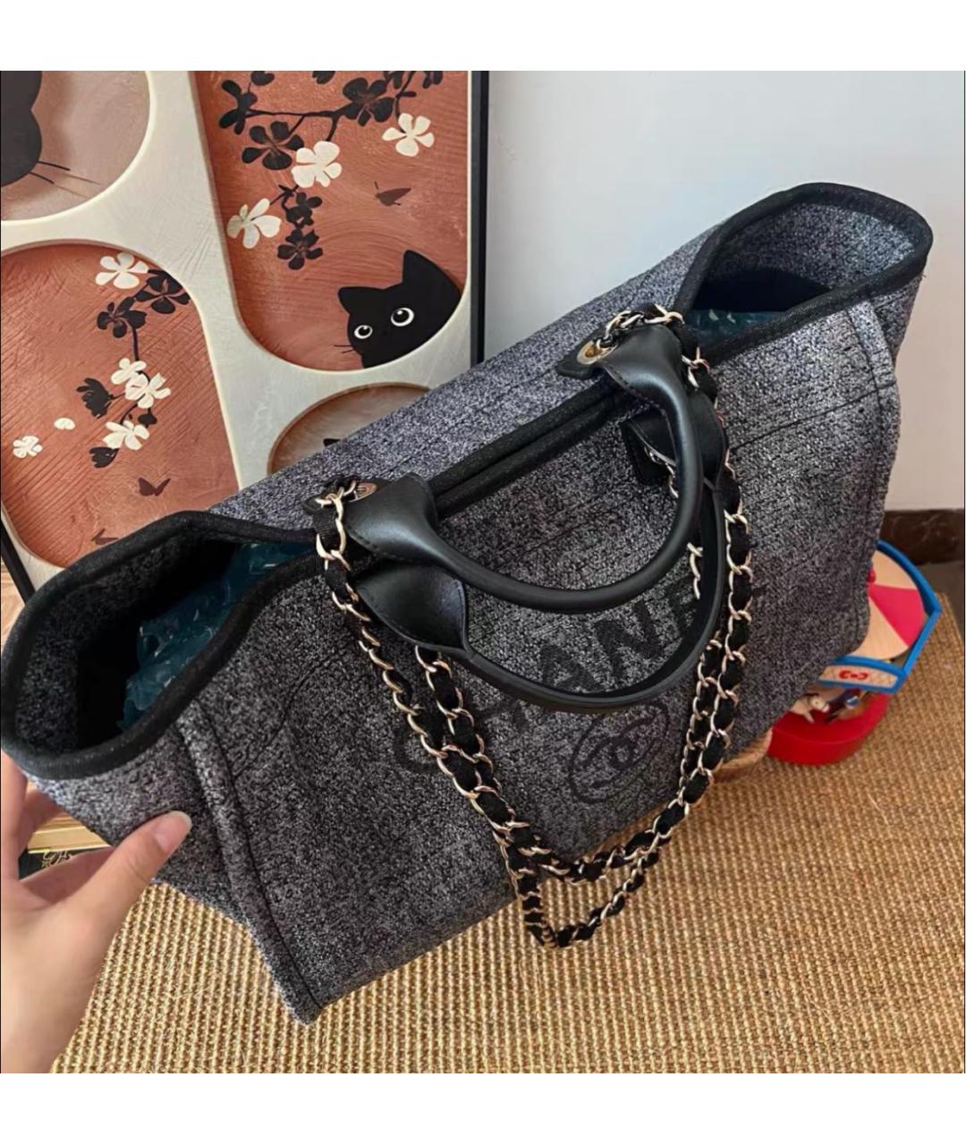 CHANEL Серая тканевая сумка тоут, фото 2