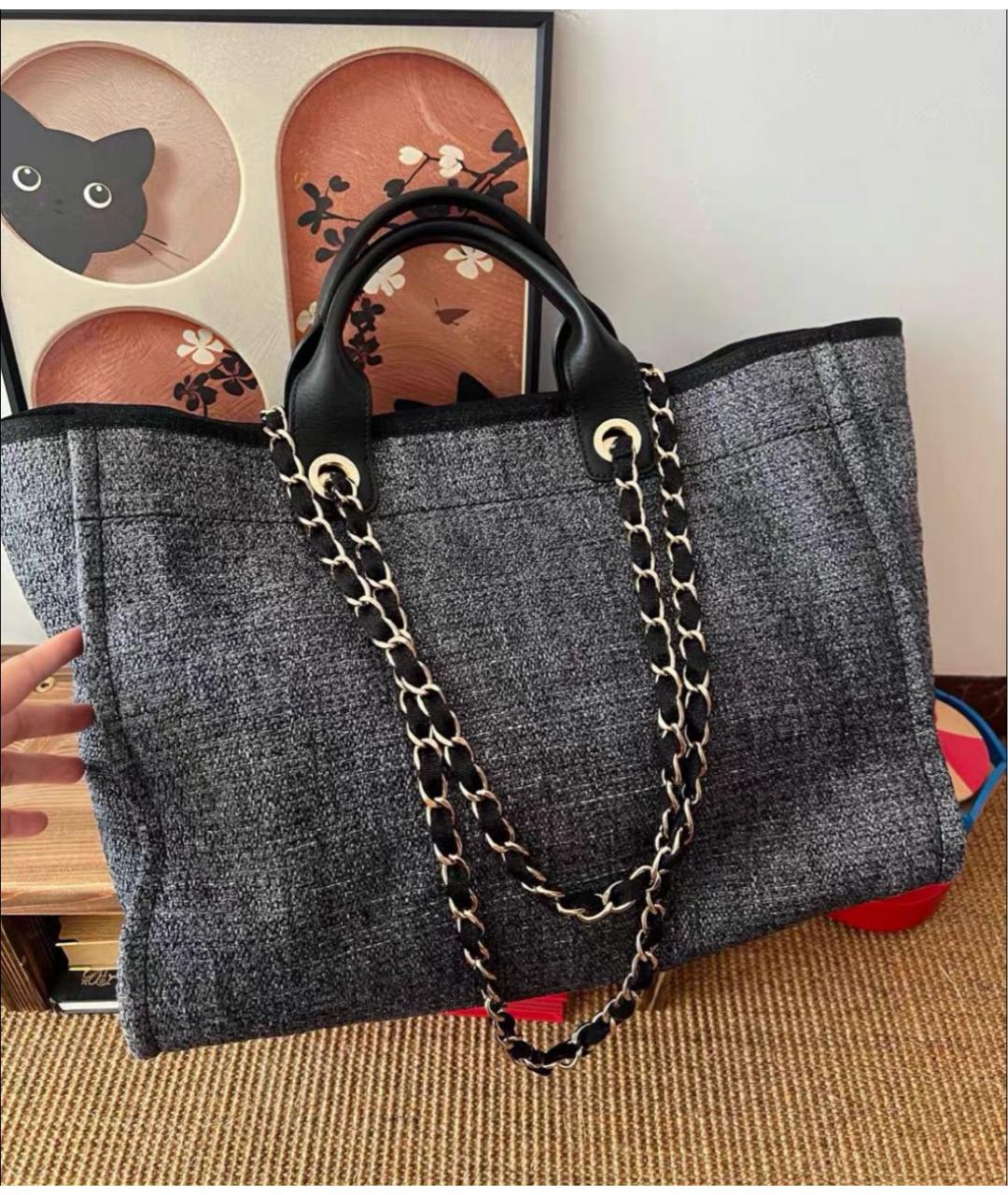 CHANEL Серая тканевая сумка тоут, фото 3