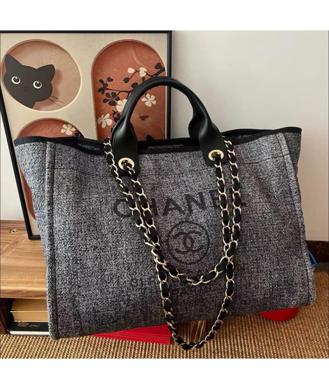 CHANEL Серая тканевая сумка тоут, фото 4