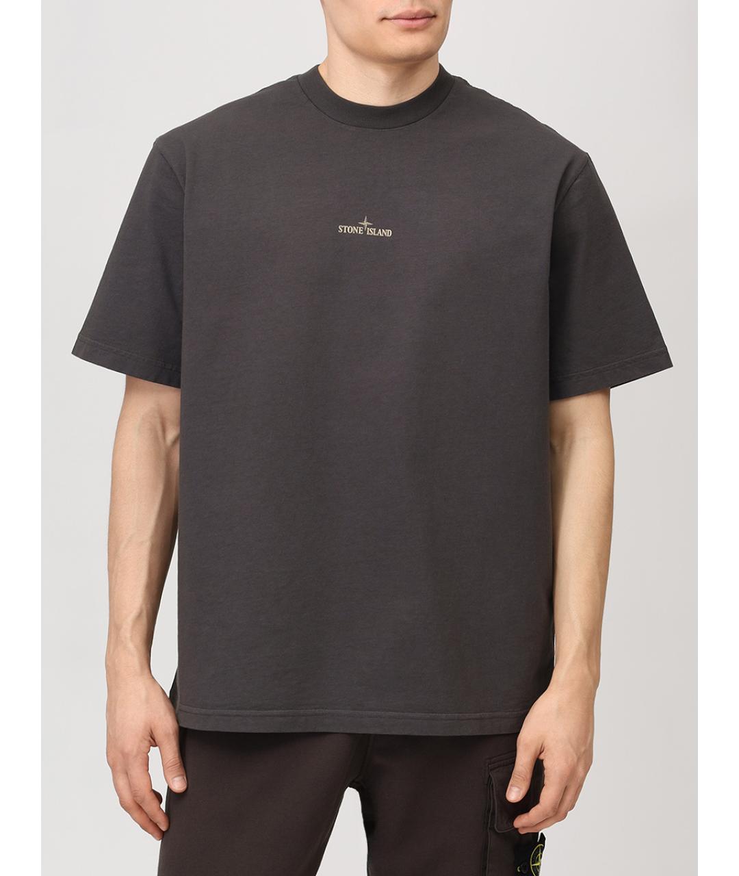 STONE ISLAND Серая хлопковая футболка, фото 4