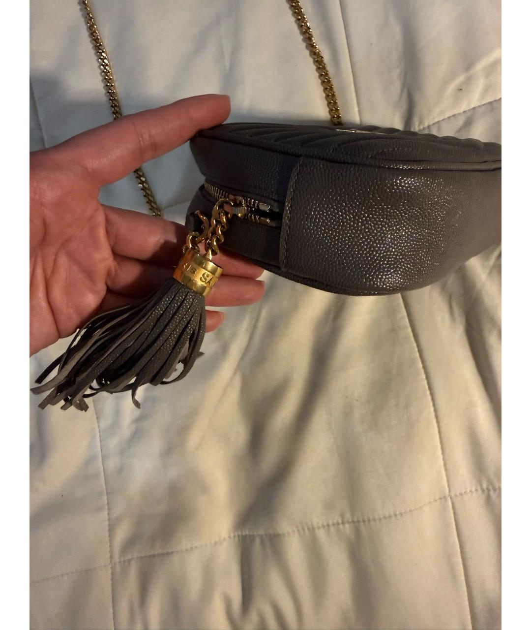 SAINT LAURENT Серая кожаная сумка через плечо, фото 6