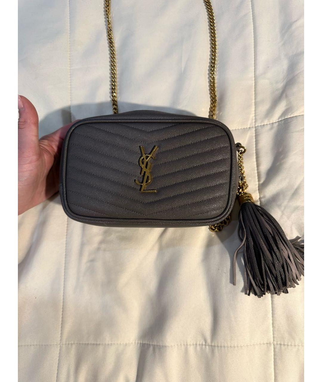 SAINT LAURENT Серая кожаная сумка через плечо, фото 8