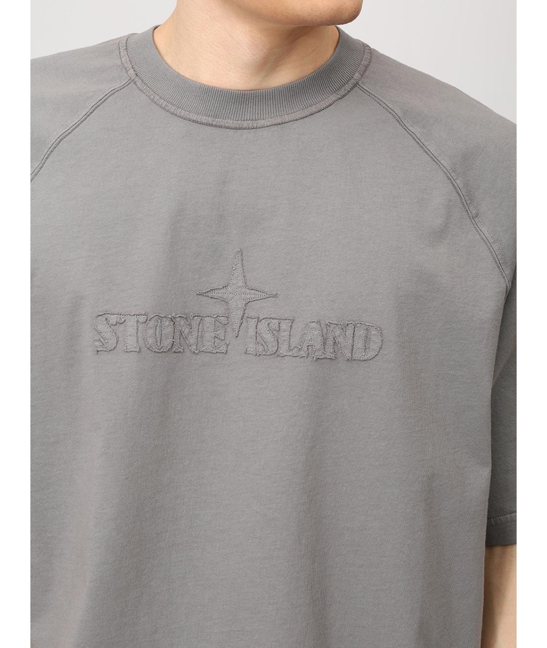 STONE ISLAND Серая хлопковая футболка, фото 5