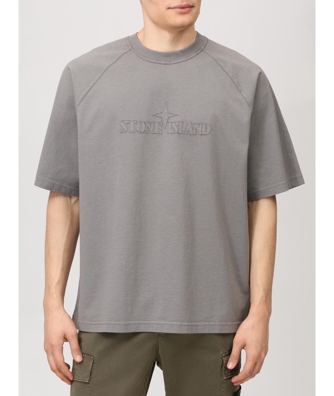 STONE ISLAND Серая хлопковая футболка, фото 4