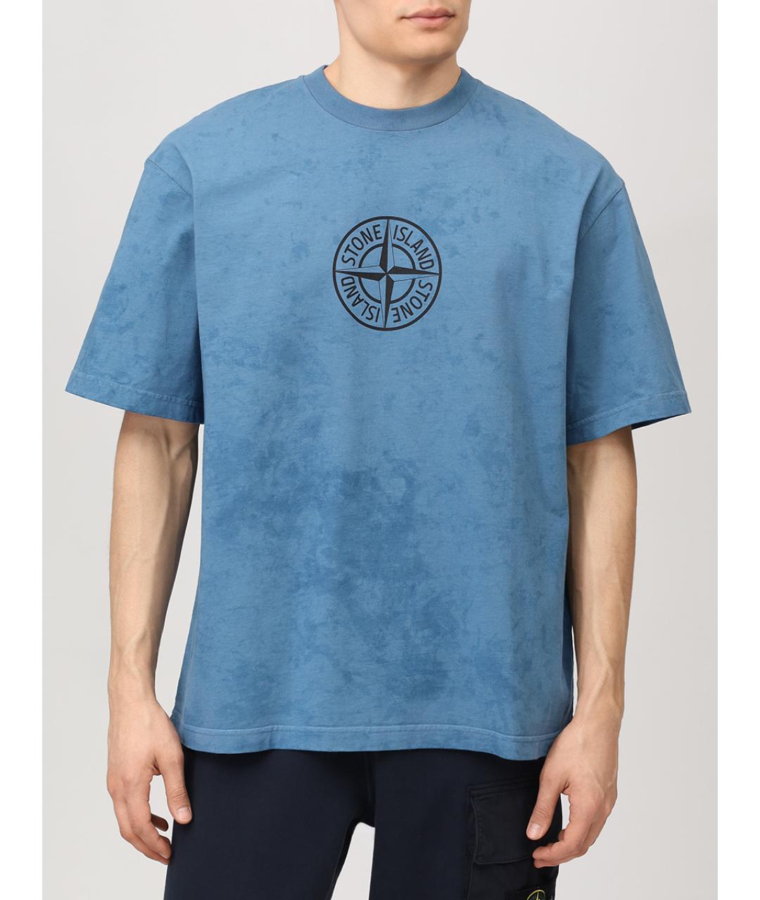 STONE ISLAND Голубая хлопковая футболка, фото 4