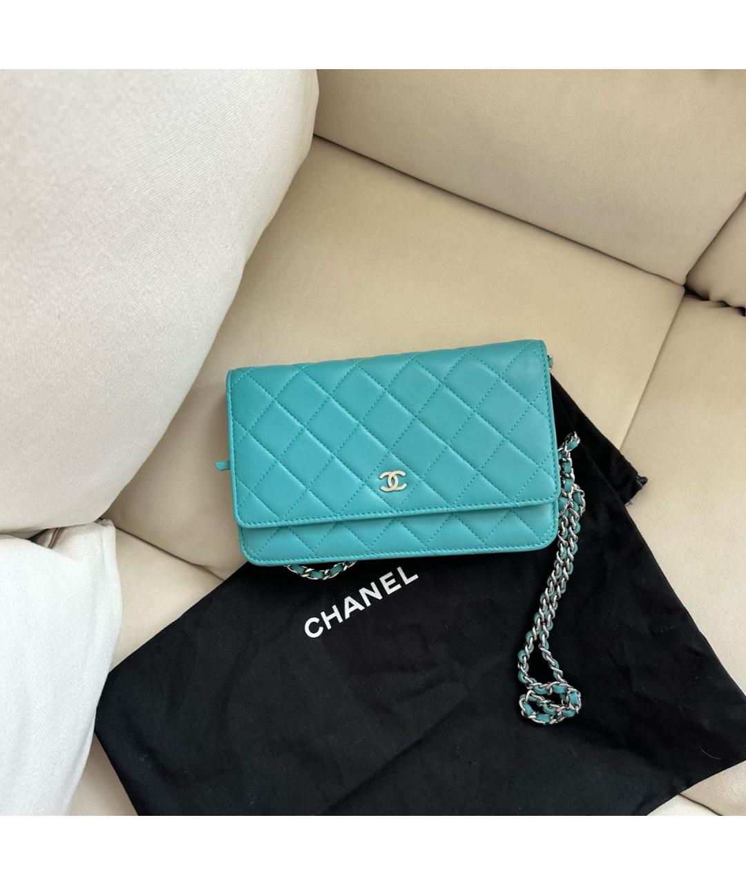 CHANEL Бирюзовая кожаная сумка через плечо, фото 3