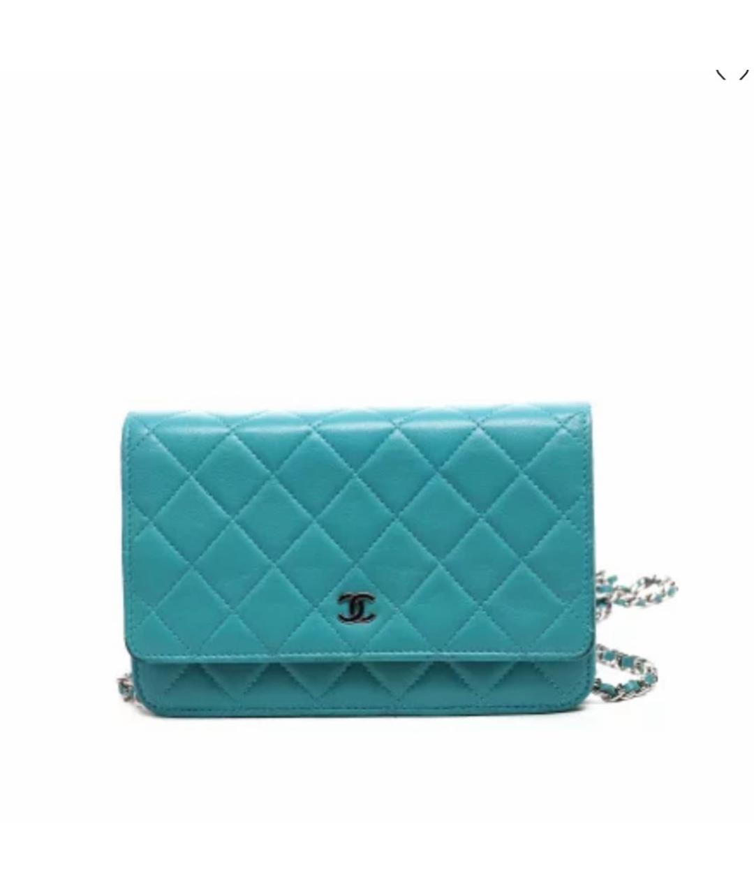 CHANEL Бирюзовая кожаная сумка через плечо, фото 8