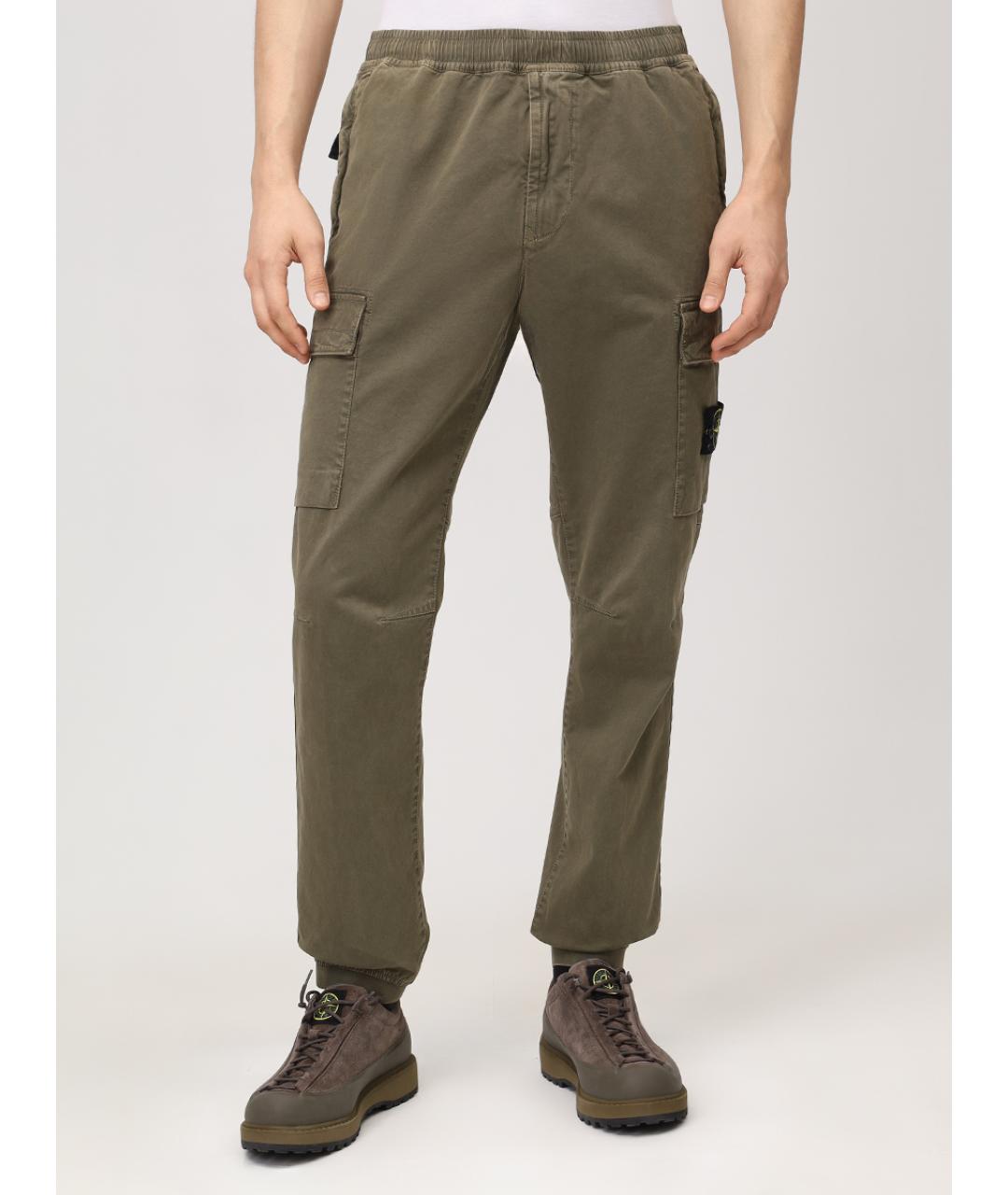 STONE ISLAND Зеленые хлопковые повседневные брюки, фото 4