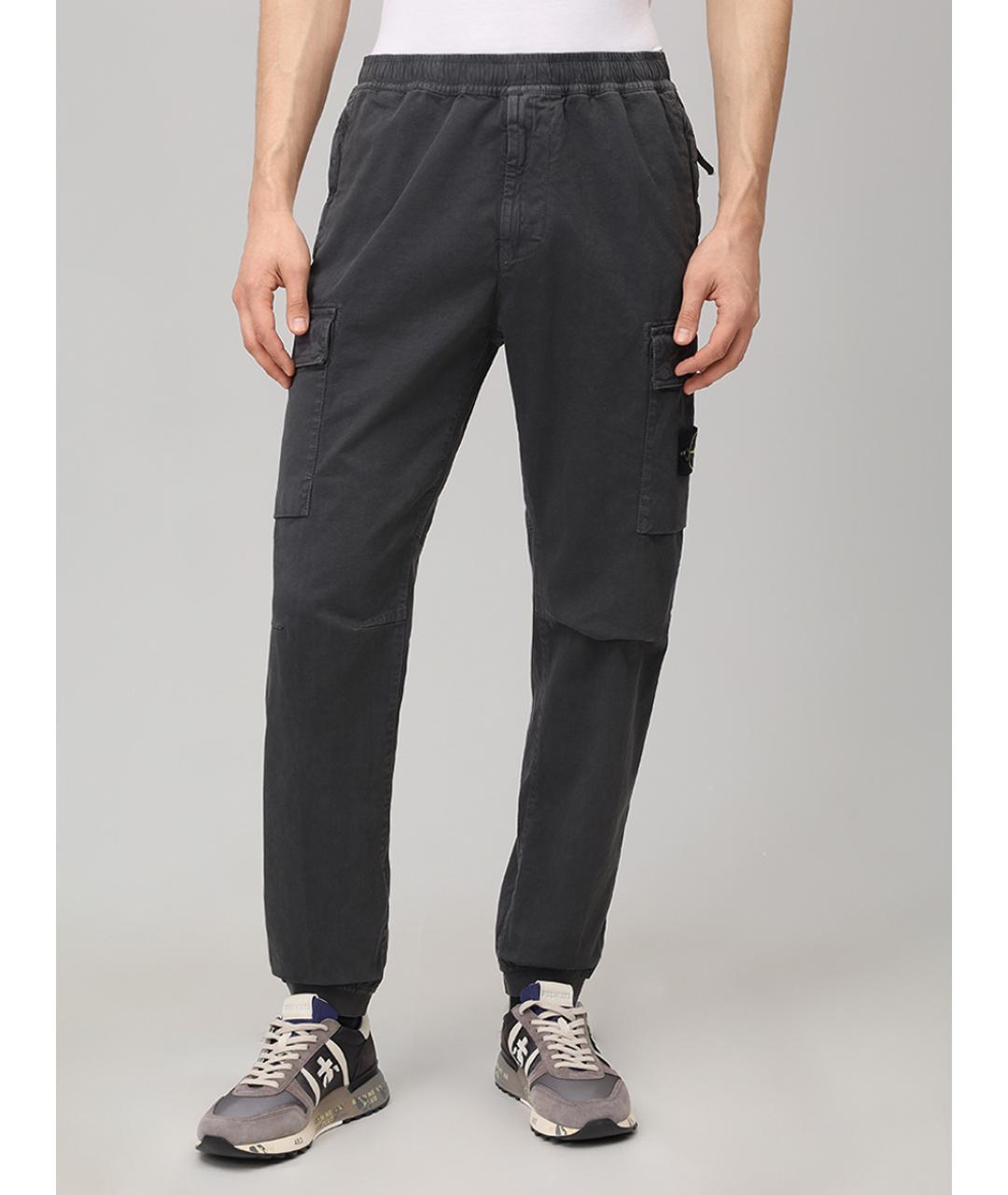 STONE ISLAND Серые хлопковые повседневные брюки, фото 4