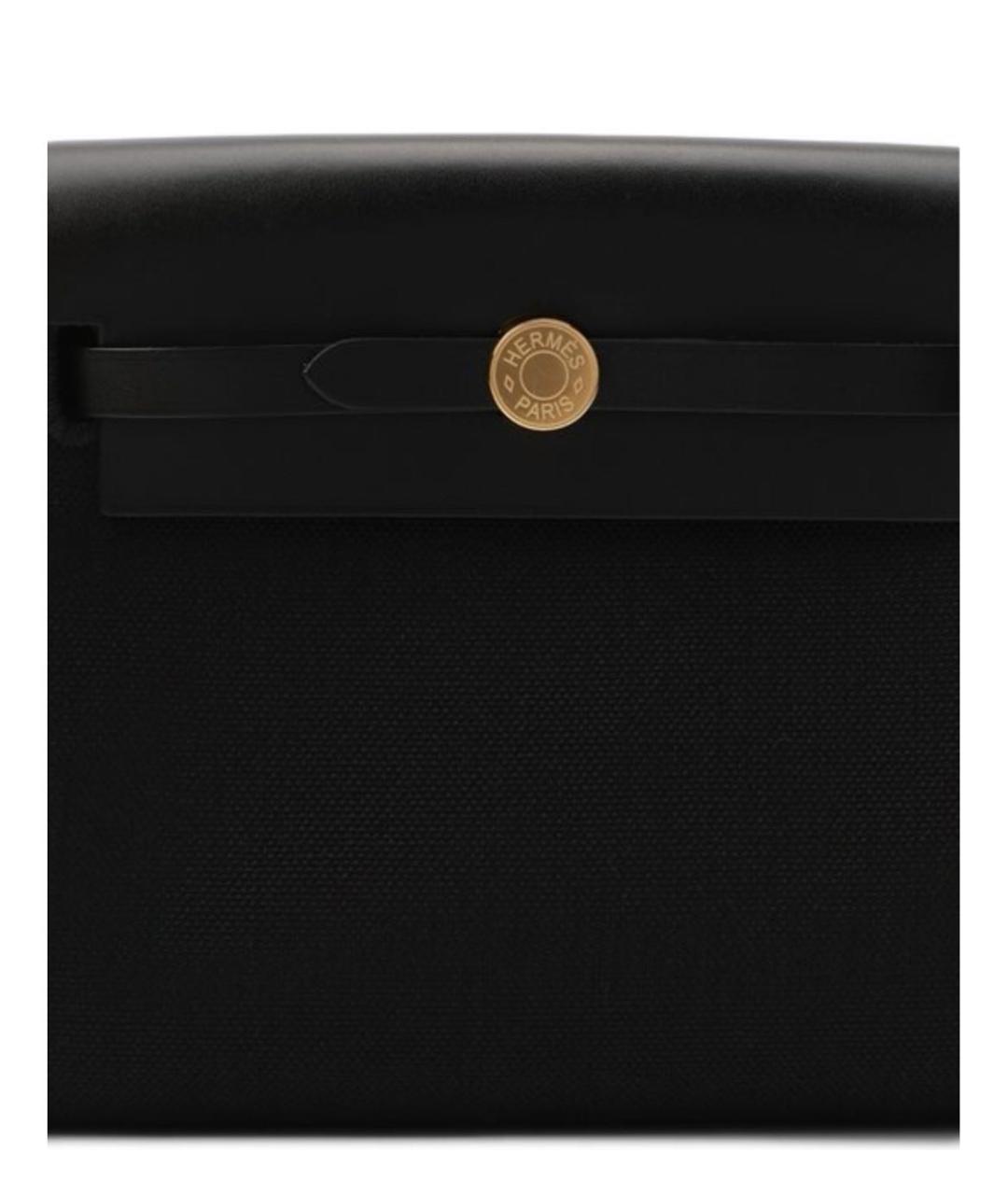 HERMES Черная тканевая сумка с короткими ручками, фото 5