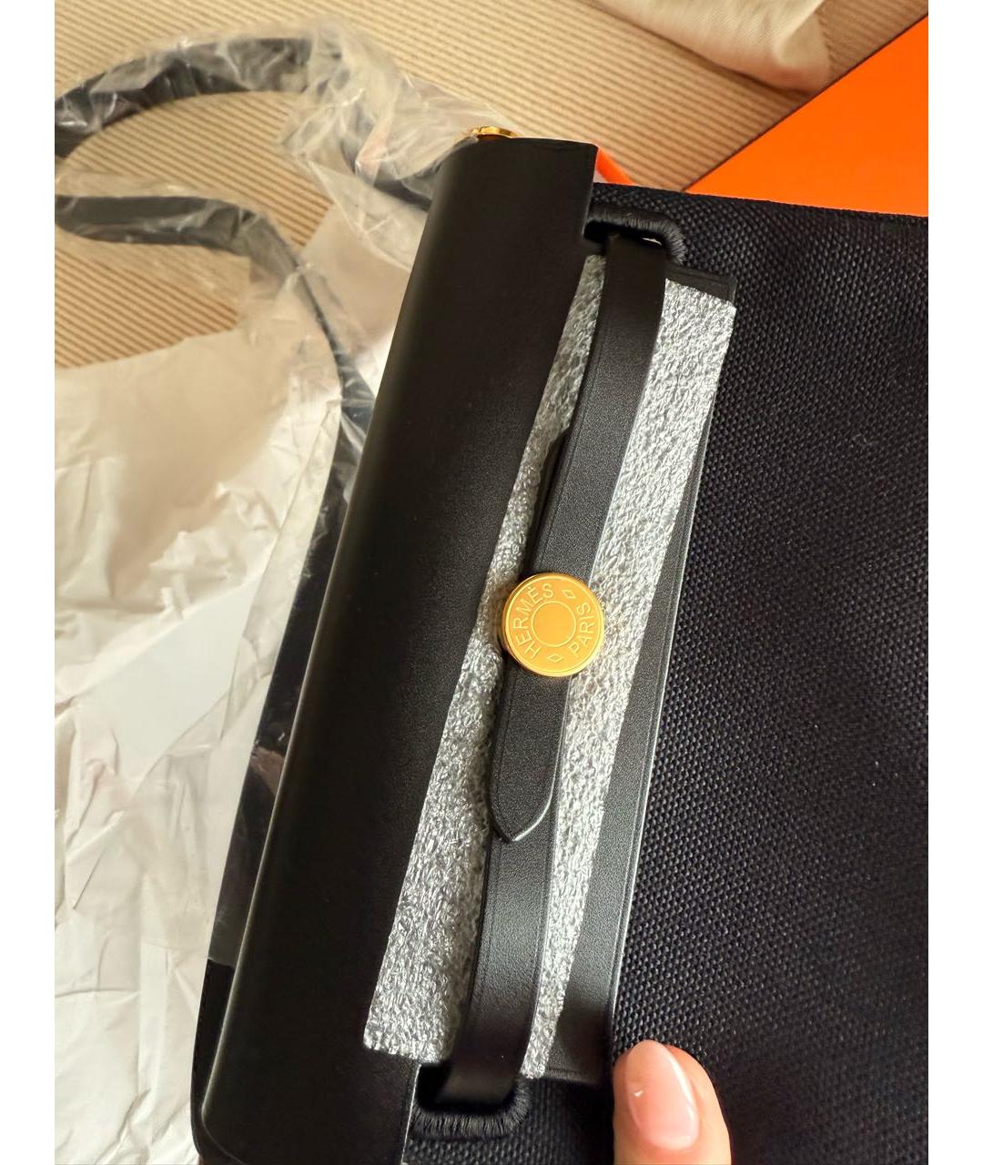 HERMES Черная тканевая сумка с короткими ручками, фото 2