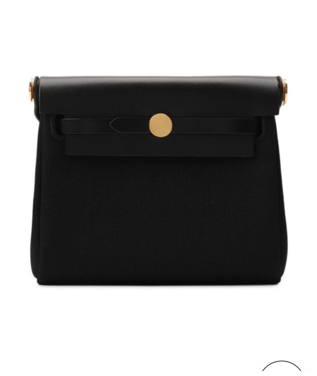 HERMES Черная тканевая сумка с короткими ручками, фото 9