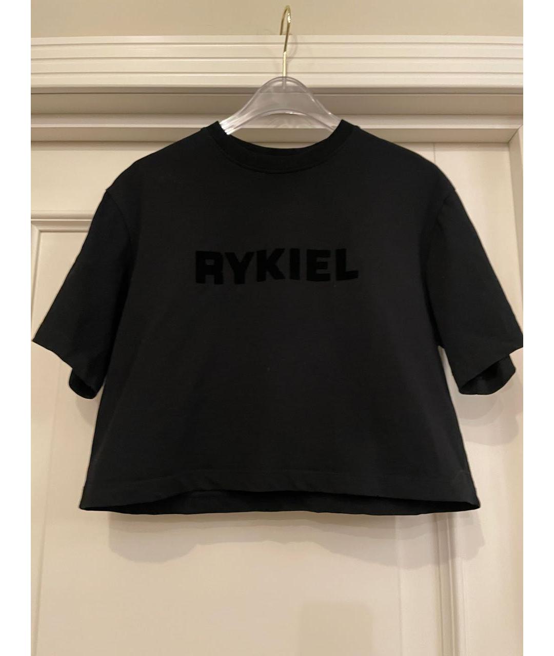 SONIA RYKIEL Черная хлопко-эластановая футболка, фото 6