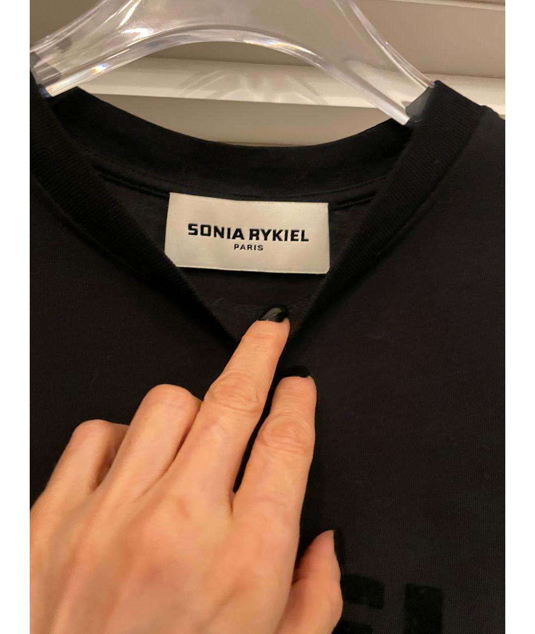 SONIA RYKIEL Черная хлопко-эластановая футболка, фото 4