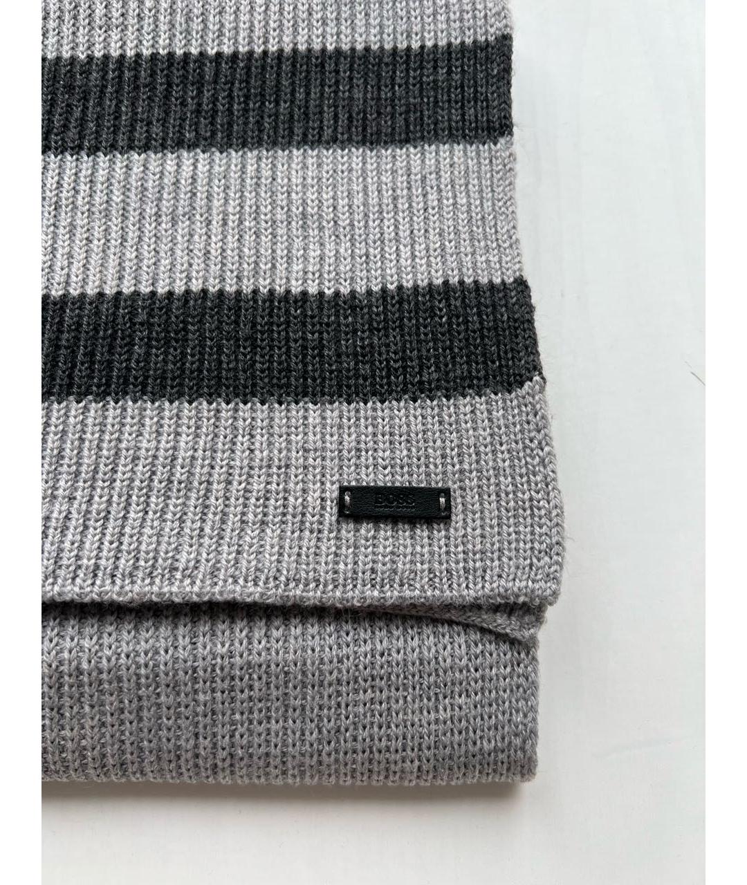 HUGO BOSS Серый шерстяной шарф, фото 4