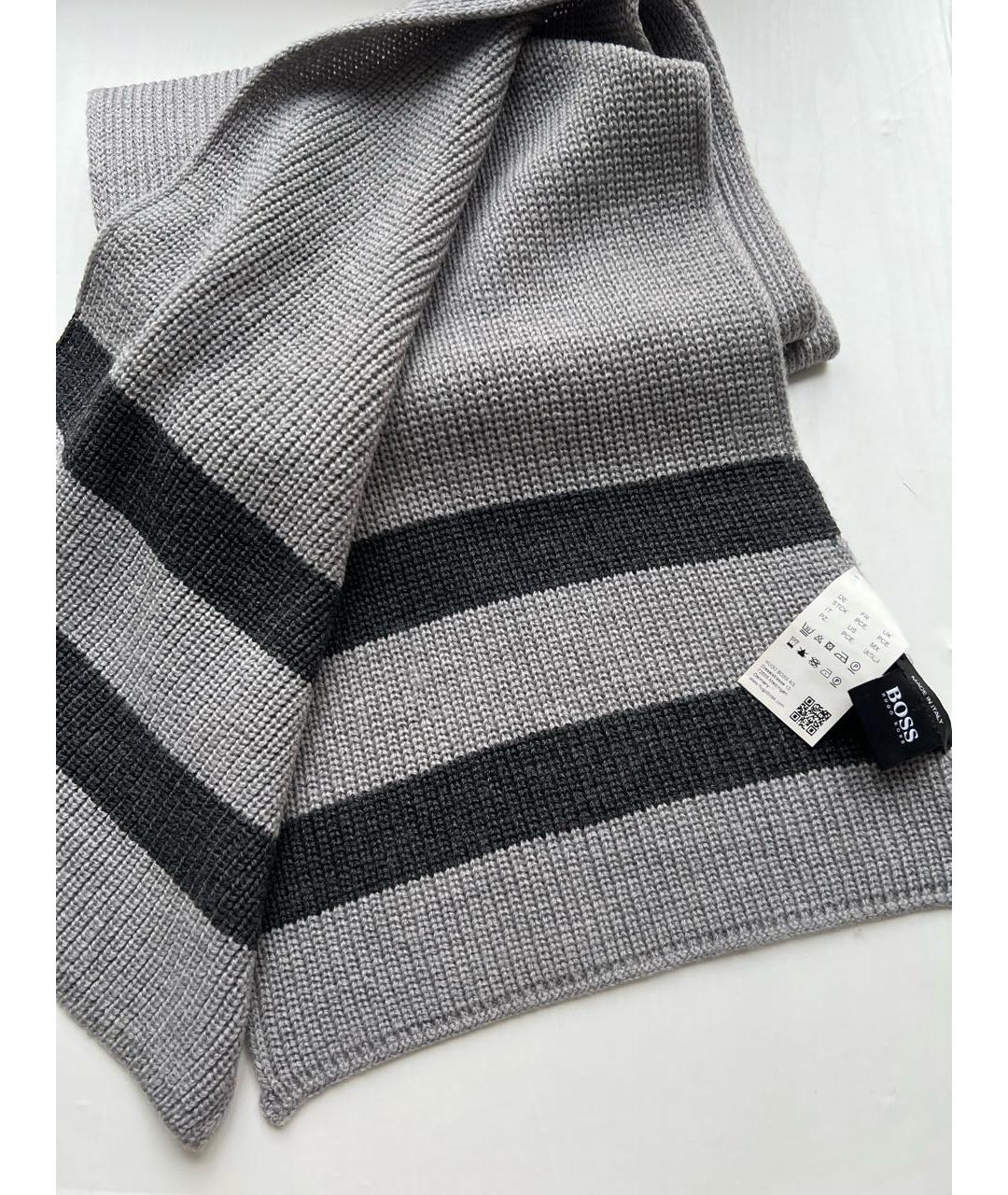 HUGO BOSS Серый шерстяной шарф, фото 5